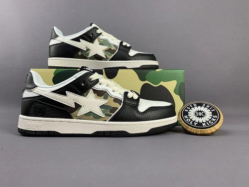 A Bathing Ape BAPE Court Sta Low Top Sneakers Camo Black and White