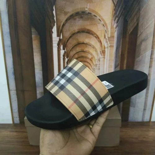 Burberry Check Print Casual Slides Beige and Black