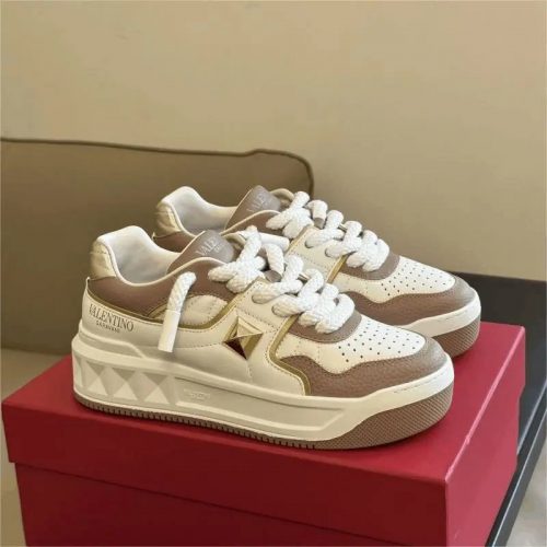Valentino One Stud Chunky Sneakers White and Beige