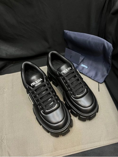 Prada Monolith Chunky Leather Sneakers Black