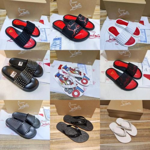 Christian Louboutin Pool Stud Summer Slides Black and White
