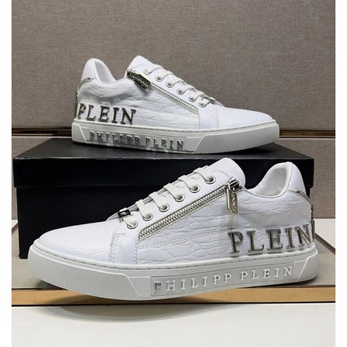 Philipp Plein Original Low-Top Croc-Embossed Sneakers White