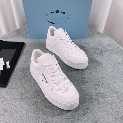 Prada Triangle Leather Sneakers Chunky Sneakers White
