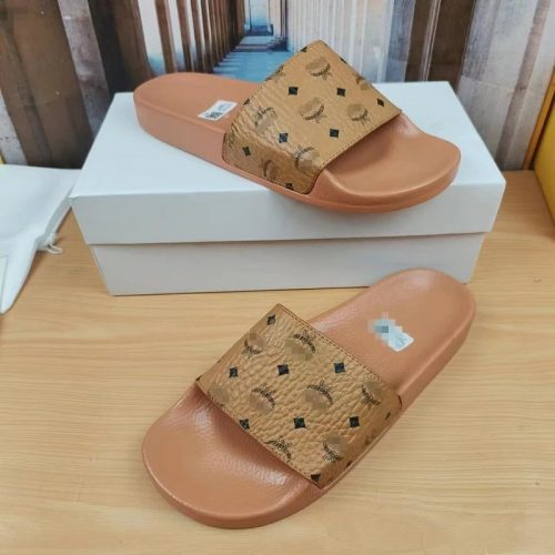 MCM Visetos Monogram Casual Slides Brown