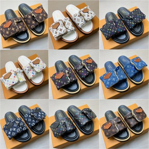 Louis Vuitton LV Monogram Pouch Slides Casual Sandals Multicolor