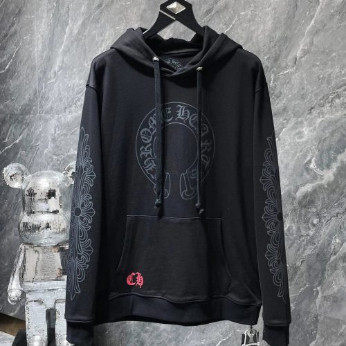 Chrome Hearts Horseshoe Floral Cross Graphic Streetwear Hoodie Black