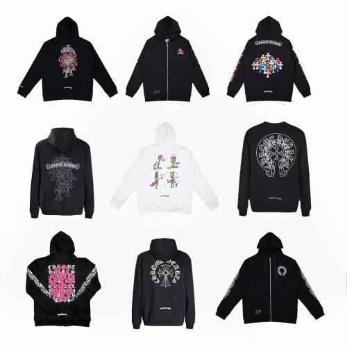 Chrome Hearts Graphic Print Streetwear Hoodie Black and White