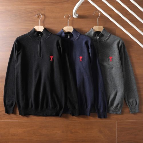 Ami Paris Ami Heart Logo Quarter-Zip Knit Sweater Multicolor