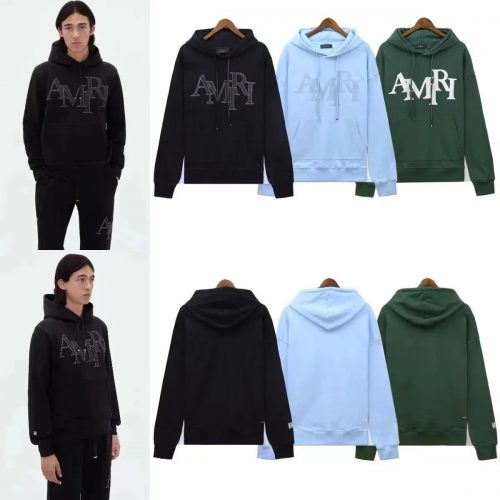 Amiri Core Logo Hoodie Graphic Streetwear Sweatshirt Black Blue and Green