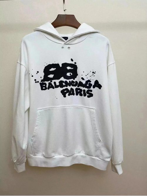 Balenciaga BB Paris Splatter Oversized Hoodie White