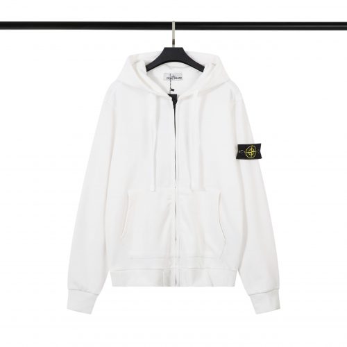 Stone Island Zip-Up Hoodie Cotton Sweatshirt White