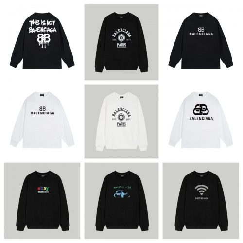 Balenciaga Graphic Print Oversized Sweatshirt and Long Sleeve Tee Collection Black and White