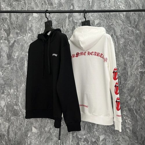 Chrome Hearts Rolling Stones Graphic Streetwear Hoodie Black and White