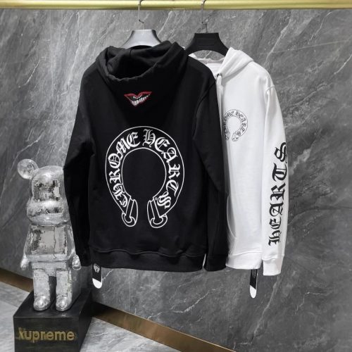 Chrome Hearts Horseshoe Graphic Streetwear Hoodie Black and White