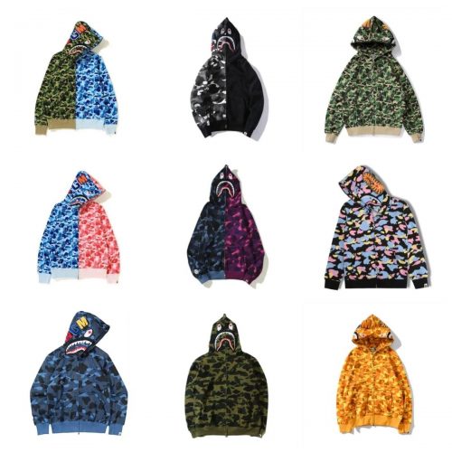 A Bathing Ape BAPE Shark Full Zip Camo Hoodie Multicolor