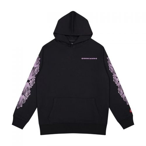 Chrome Hearts Floral Cross Sleeve Hoodie Streetwear Sweatshirt Black and Pink