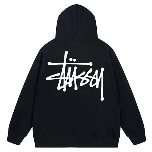 Stussy Stock Applique Graphic Streetwear Hoodie Black
