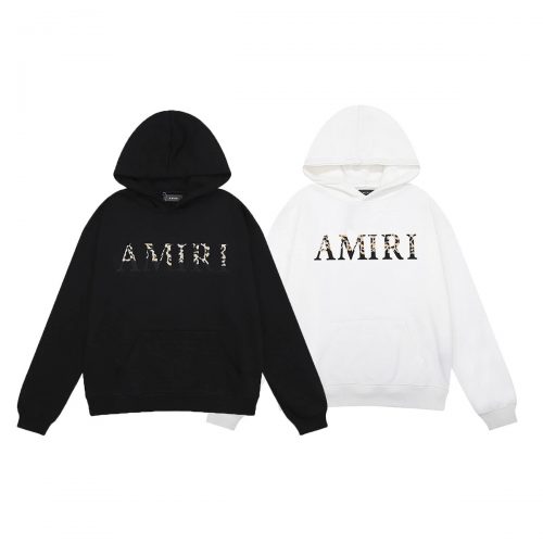 Amiri Leopard Core Graphic Streetwear Hoodie Black and White