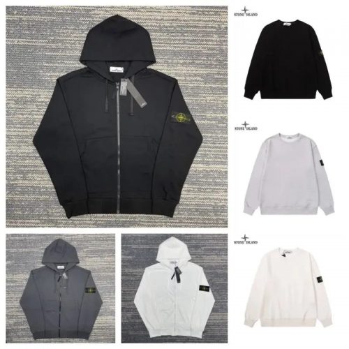 Stone Island Zip-Up Hoodie and Crewneck Sweatshirt Casual Cotton Pullover Multicolor