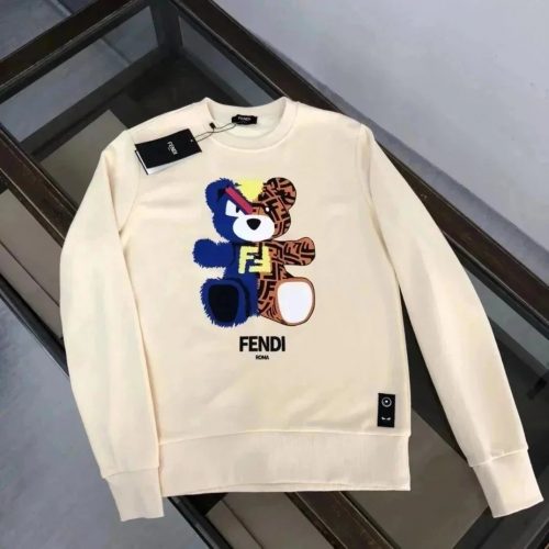 Fendi Teddy Bear Graphic Cotton Sweatshirt Beige