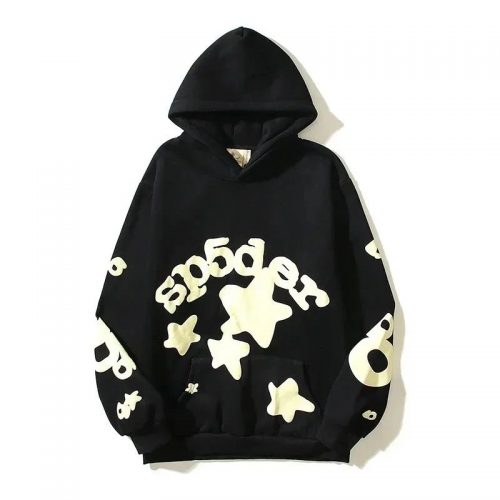 Sp5der Star Hoodie Oversized Streetwear Sweatshirt Black