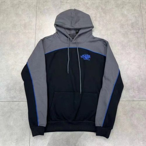 Design Colorblock Graphic Streetwear Hoodie Black and Gray
