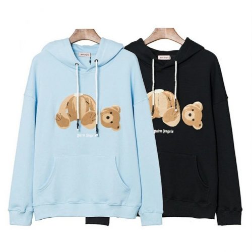 Palm Angels Bear Hoodie Oversized Graphic Sweatshirt Blue and Black