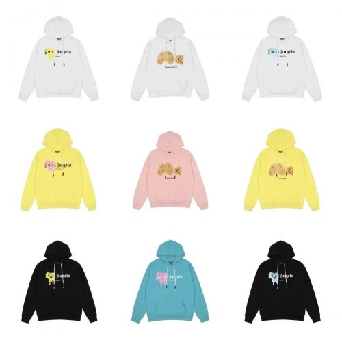 Palm Angels Bear and Heart Graphic Streetwear Hoodie Multicolor