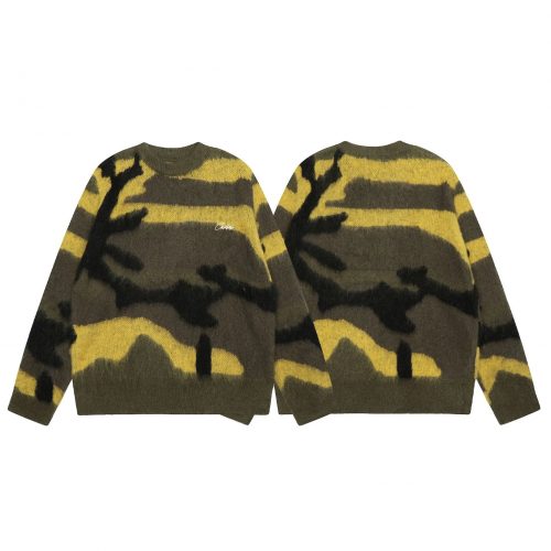 Corteiz Yellow and Olive Graphic Sweater Casual Knit Pullover
