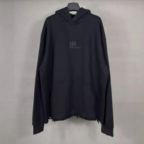 Balenciaga Distressed BB Oversized Hoodie Black