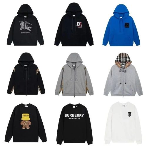 Burberry Graphic and Check Print Cotton Hoodies and Sweatshirts Multicolor