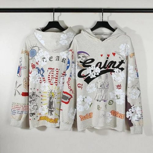 Saint Michael Saint Graphic Print Oversized Hoodie Gray