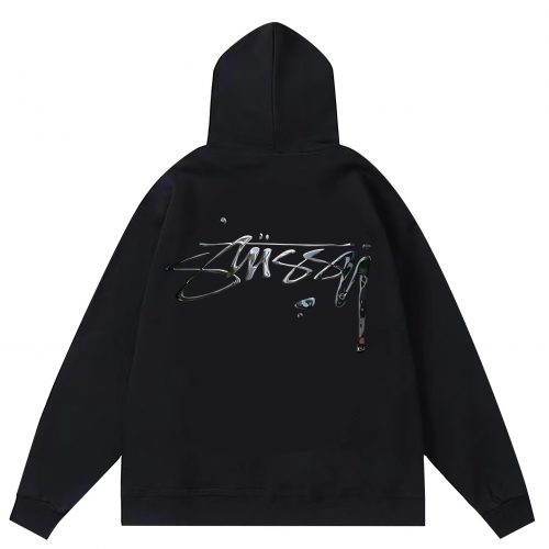 Stussy Chrome Script Graphic Streetwear Hoodie Black