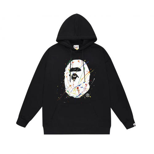 A Bathing Ape BAPE Paint Splatter Ape Head Graphic Streetwear Hoodie Black