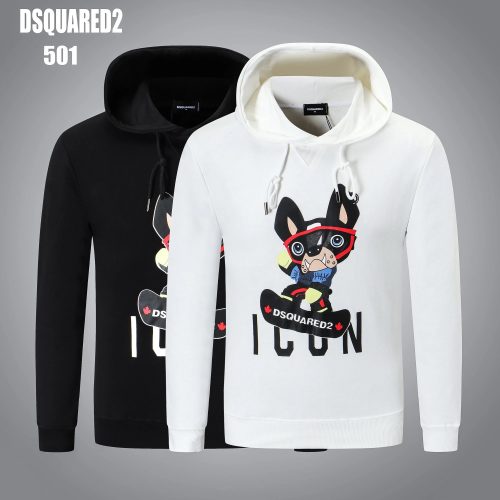 Dsquared2 Icon Bulldog Graphic Cotton Hoodie Black and White