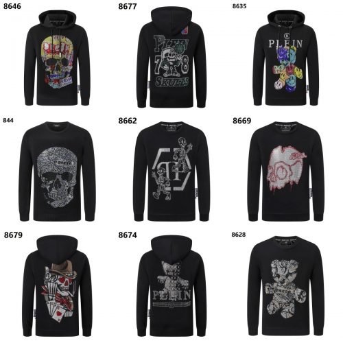 Philipp Plein Crystal Embellished Graphic Hoodie and Sweatshirt Black