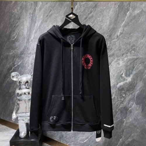 Chrome Hearts Horseshoe Zip-Up Graphic Hoodie Black