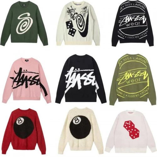 Stussy Graphic Knit Sweater Streetwear Crewneck Multicolor