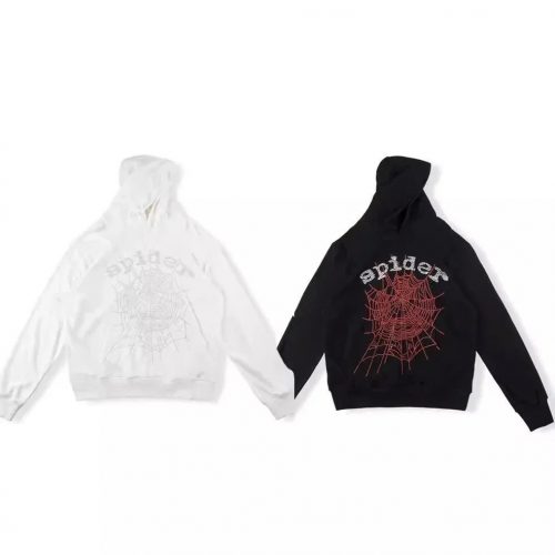Sp5der Web Hoodie Graphic Streetwear Sweatshirt Black and White