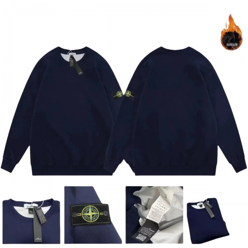 Stone Island Compass Patch Fleece Crewneck Sweatshirt Navy