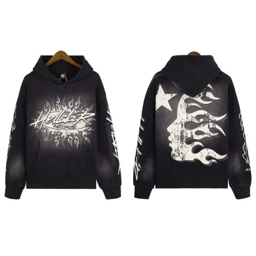 Hellstar Records Flame Oversized Hoodie Black