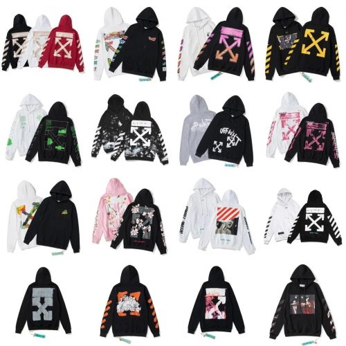 Off-White Graphic Print Streetwear Hoodie Multicolor