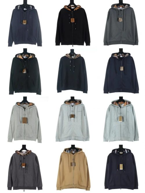 Burberry Check Lined Zip-Up Hoodie Cotton Sweatshirt Multicolor