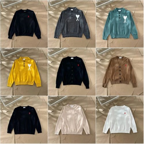 Ami Paris Ami Heart Logo Knitwear Casual Sweaters Multicolor
