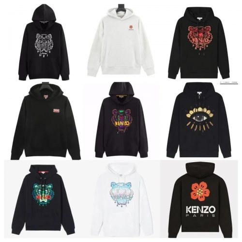 Kenzo Tiger Graphic Cotton Hoodie Black and White