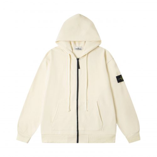 Stone Island Zip-Up Hoodie Cotton Sweatshirt Beige