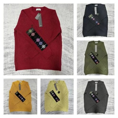 Stone Island Ribbed Knit Crewneck Sweater Multicolor