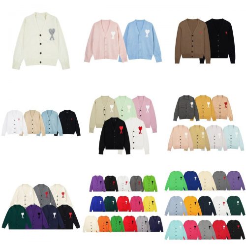 Ami Paris Ami Heart Logo Cardigan Knit Sweater Multicolor