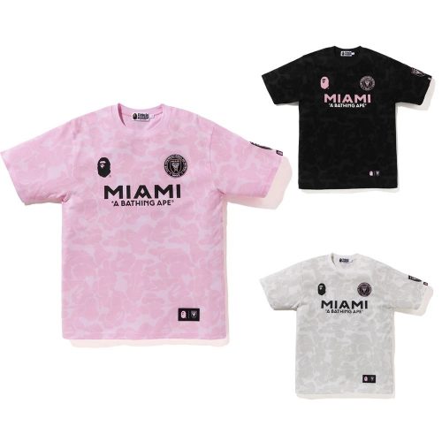 A Bathing Ape BAPE Inter Miami CF Camo Graphic T-Shirt Pink Black and White