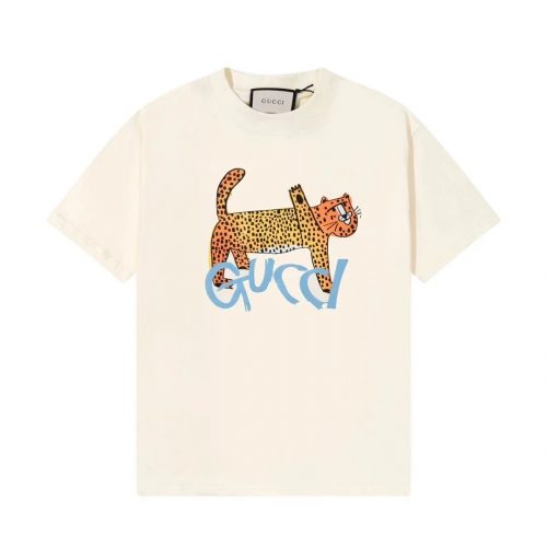 Gucci Leopard Print Graphic Cotton T-Shirt White